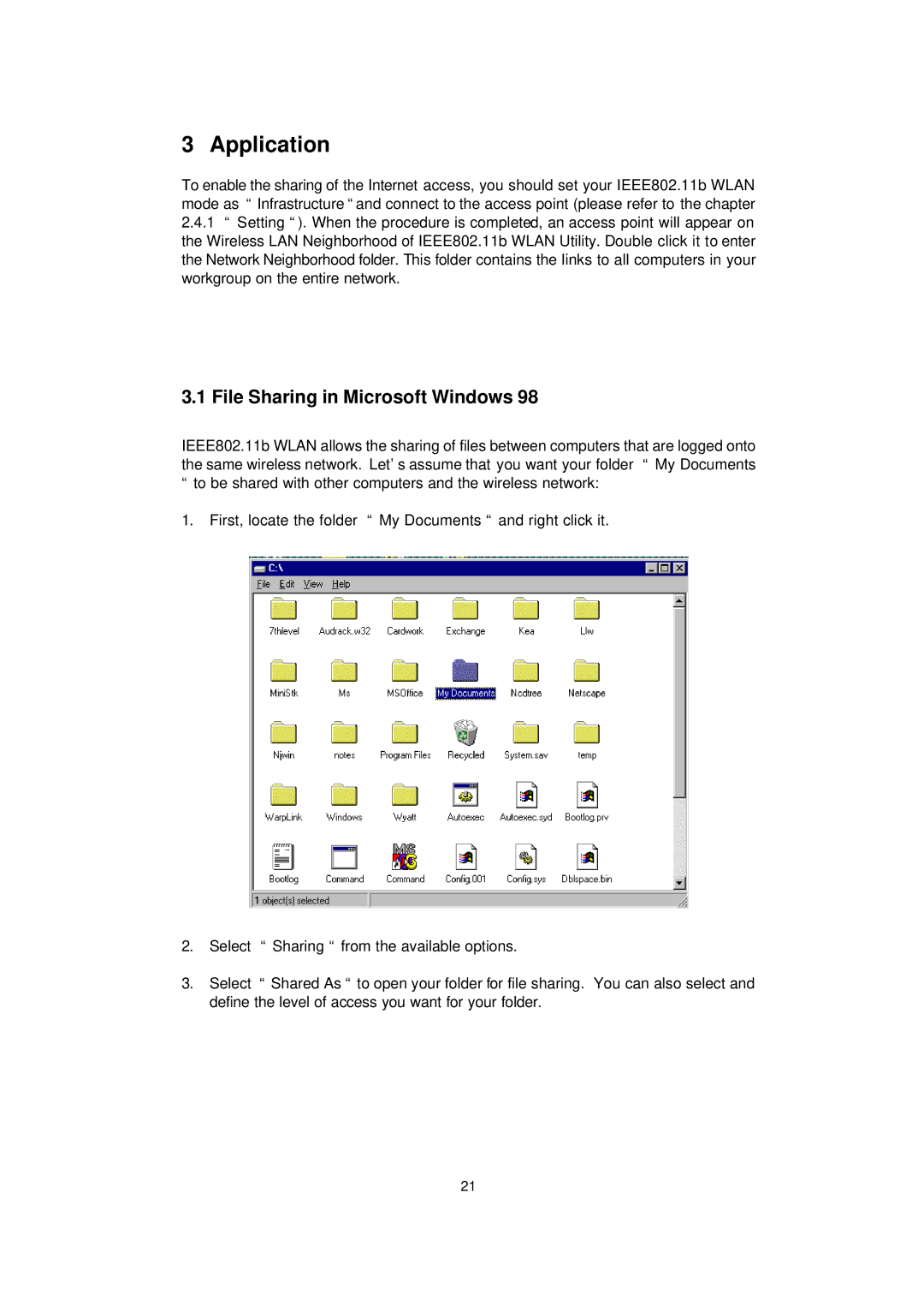 LevelOne WPC-0100 manual Application, File Sharing in Microsoft Windows 