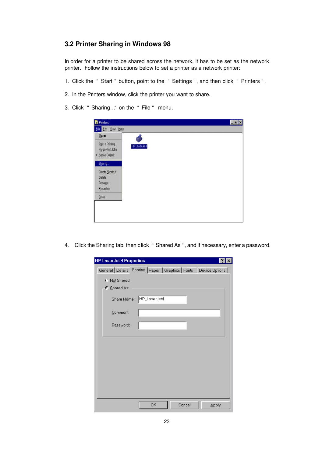 LevelOne WPC-0100 manual Printer Sharing in Windows 