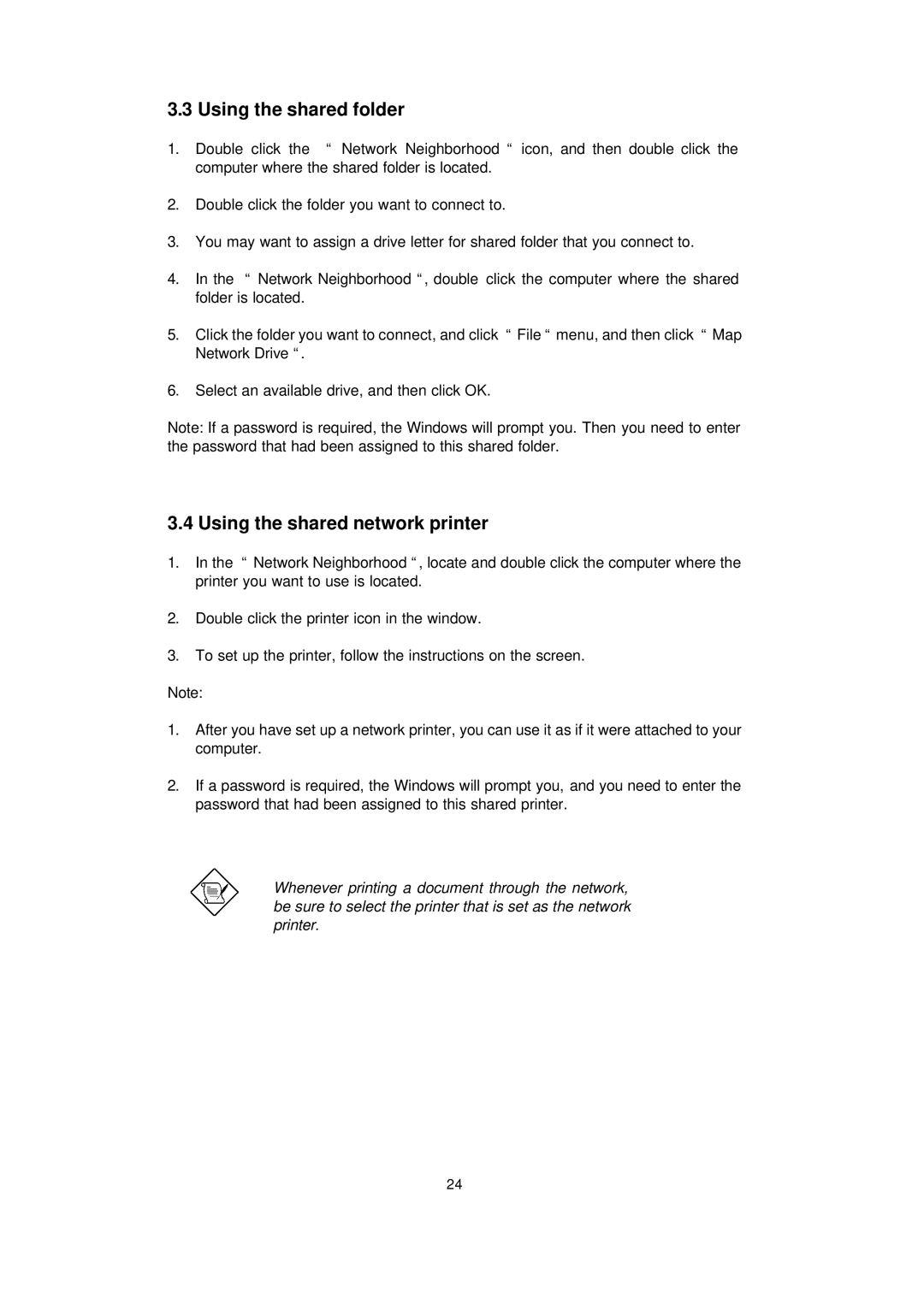 LevelOne WPC-0100 manual Using the shared folder, Using the shared network printer 