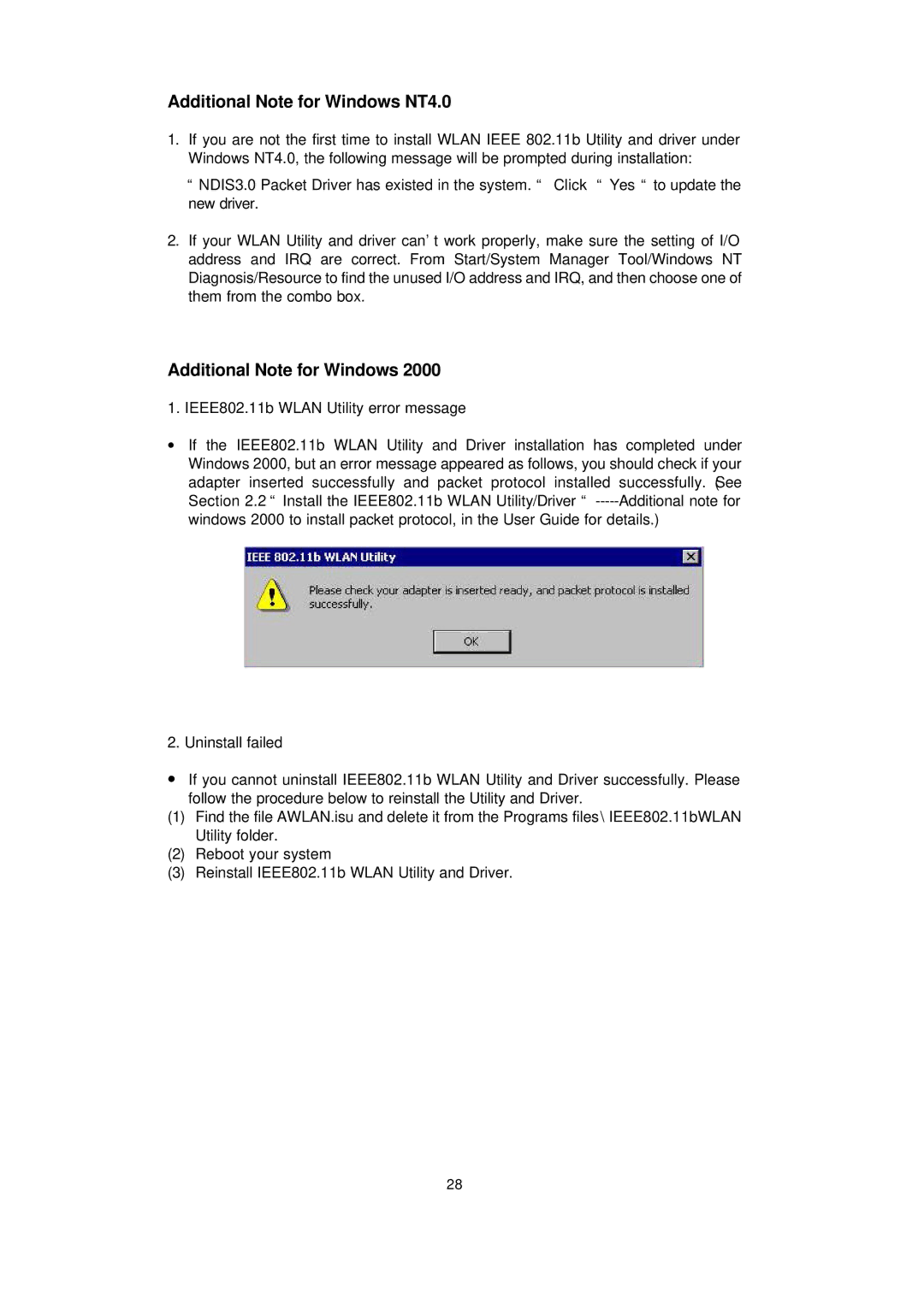 LevelOne WPC-0100 manual Additional Note for Windows NT4.0 