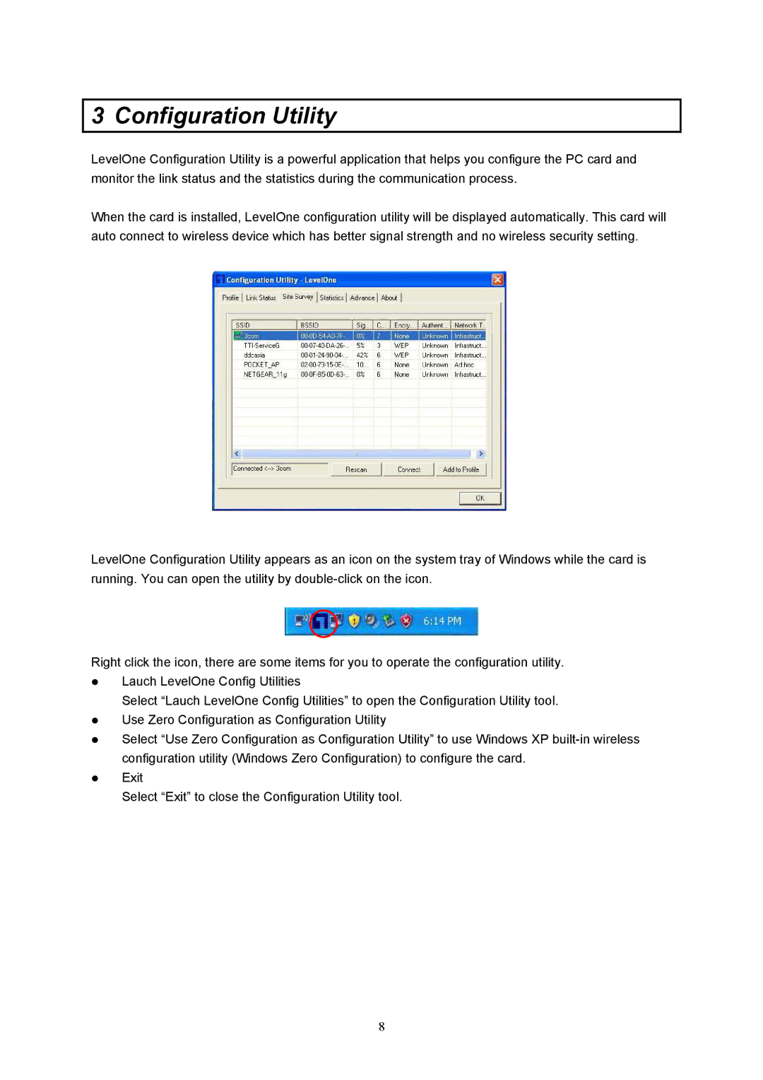 LevelOne WPC-0500, MIMO Wireless PCMCIA Adapter user manual Configuration Utility 