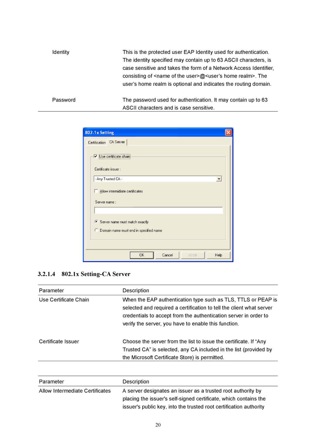 LevelOne WPC-0500, MIMO Wireless PCMCIA Adapter user manual 1.4 802.1x Setting-CA Server 