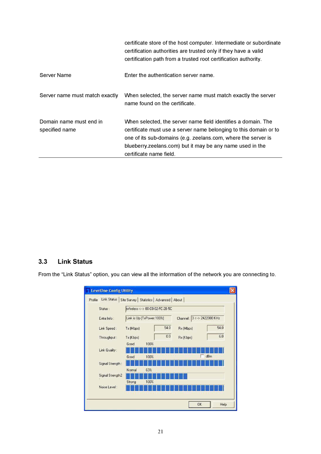 LevelOne MIMO Wireless PCMCIA Adapter, WPC-0500 user manual Link Status 