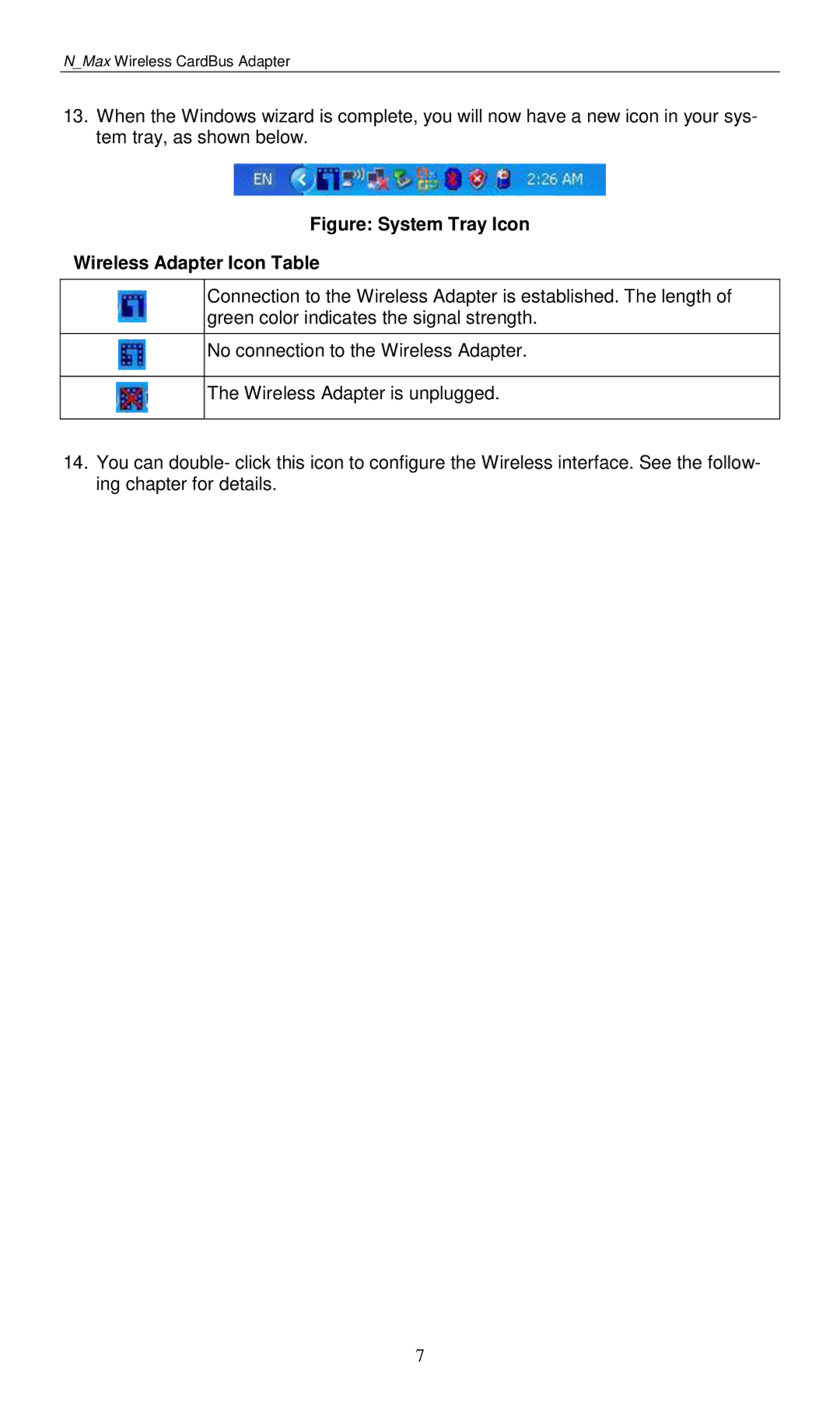 LevelOne WPC-0601 user manual Figure System Tray Icon Wireless Adapter Icon Table 