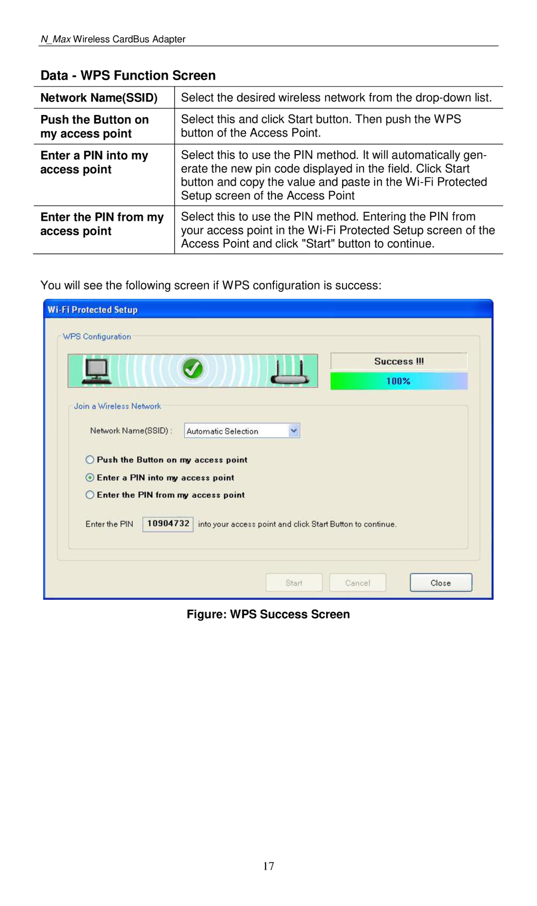 LevelOne WPC-0601 user manual Data WPS Function Screen 