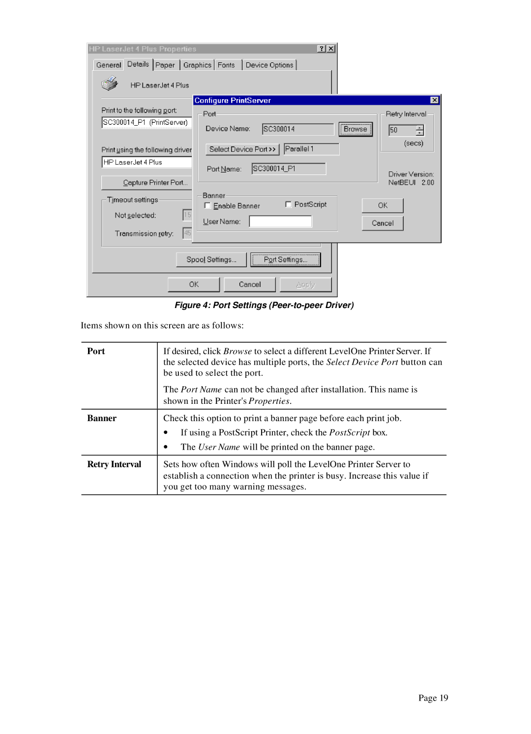 LevelOne WPS-100USB, WPS 0100 manual Port, Banner, Retry Interval 