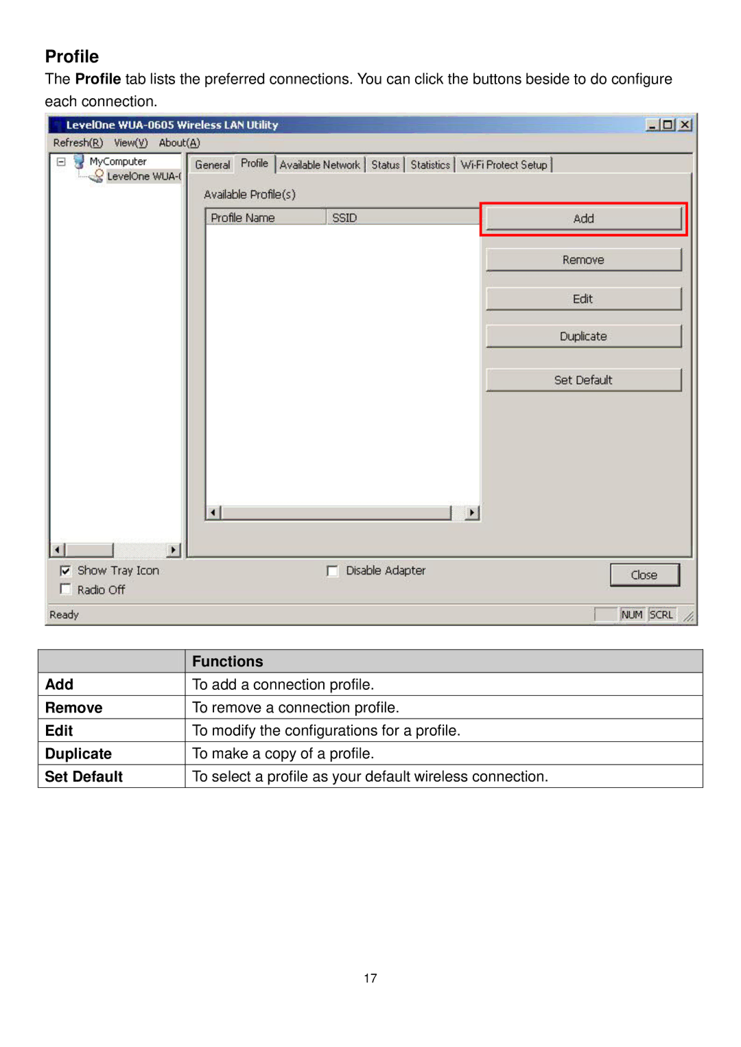 LevelOne WUA-0605 user manual Profile 