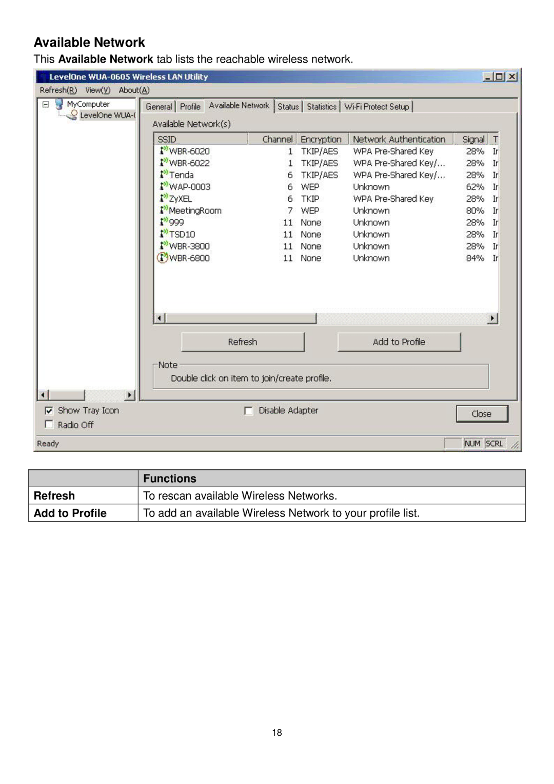 LevelOne WUA-0605 user manual Available Network 