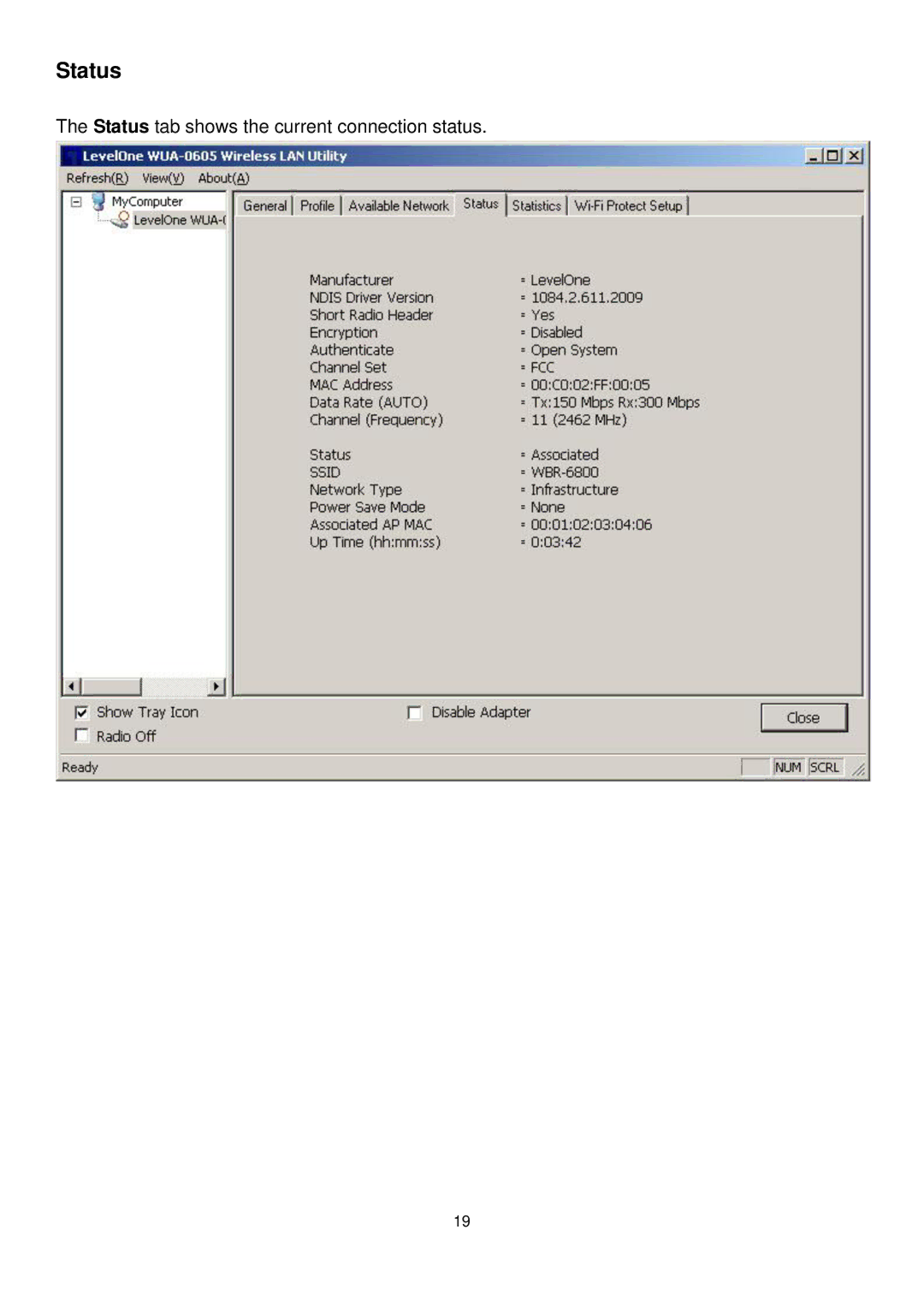 LevelOne WUA-0605 user manual Status 