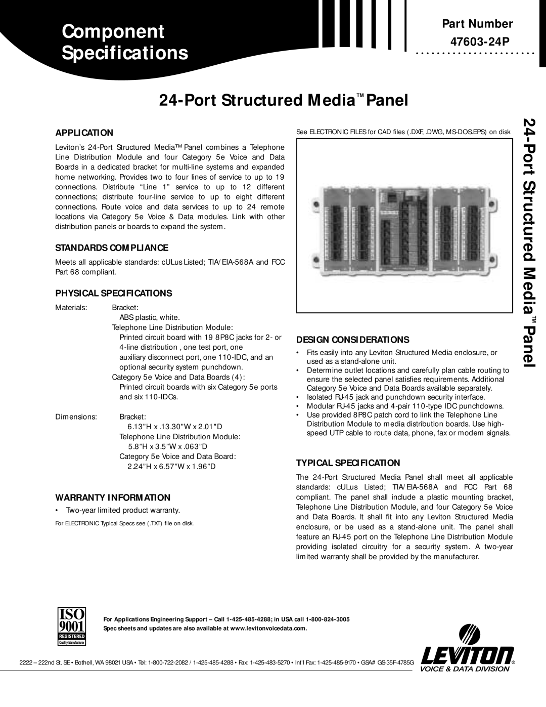 Leviton 47603-24P warranty Port Structured Media Panel 