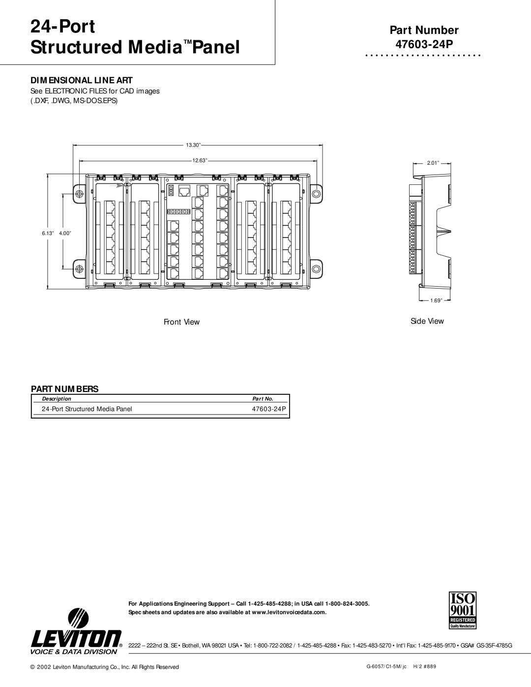 Leviton 47603-24P warranty Dimensional Line ART, Part Numbers 