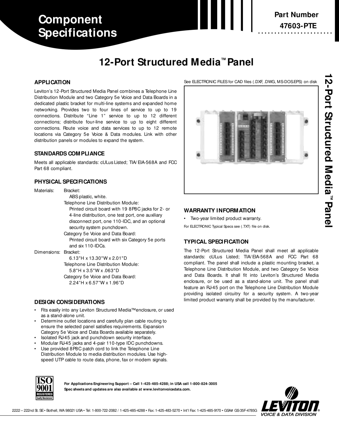 Leviton 47603-PTE warranty Port Structured Media Panel 