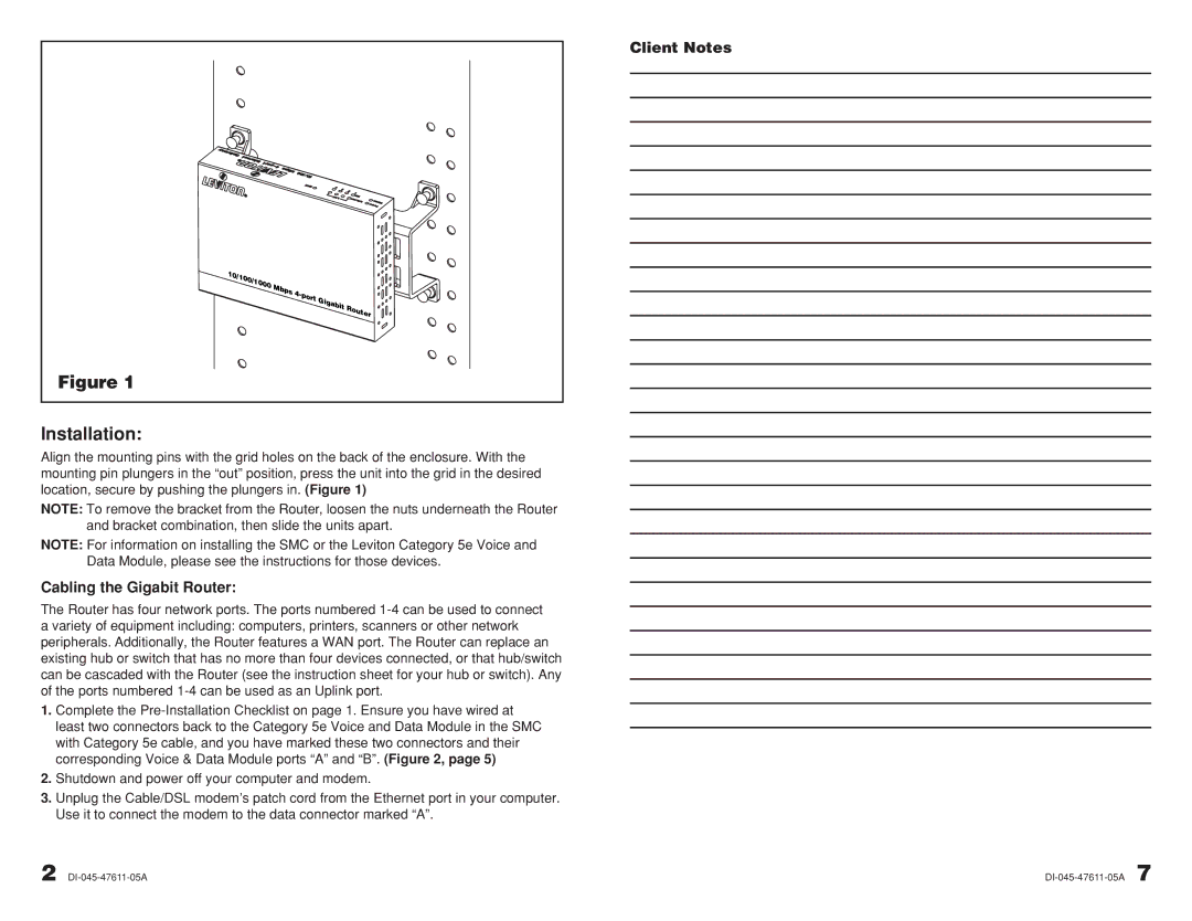 Leviton 47611-GB4 quick start Installation 