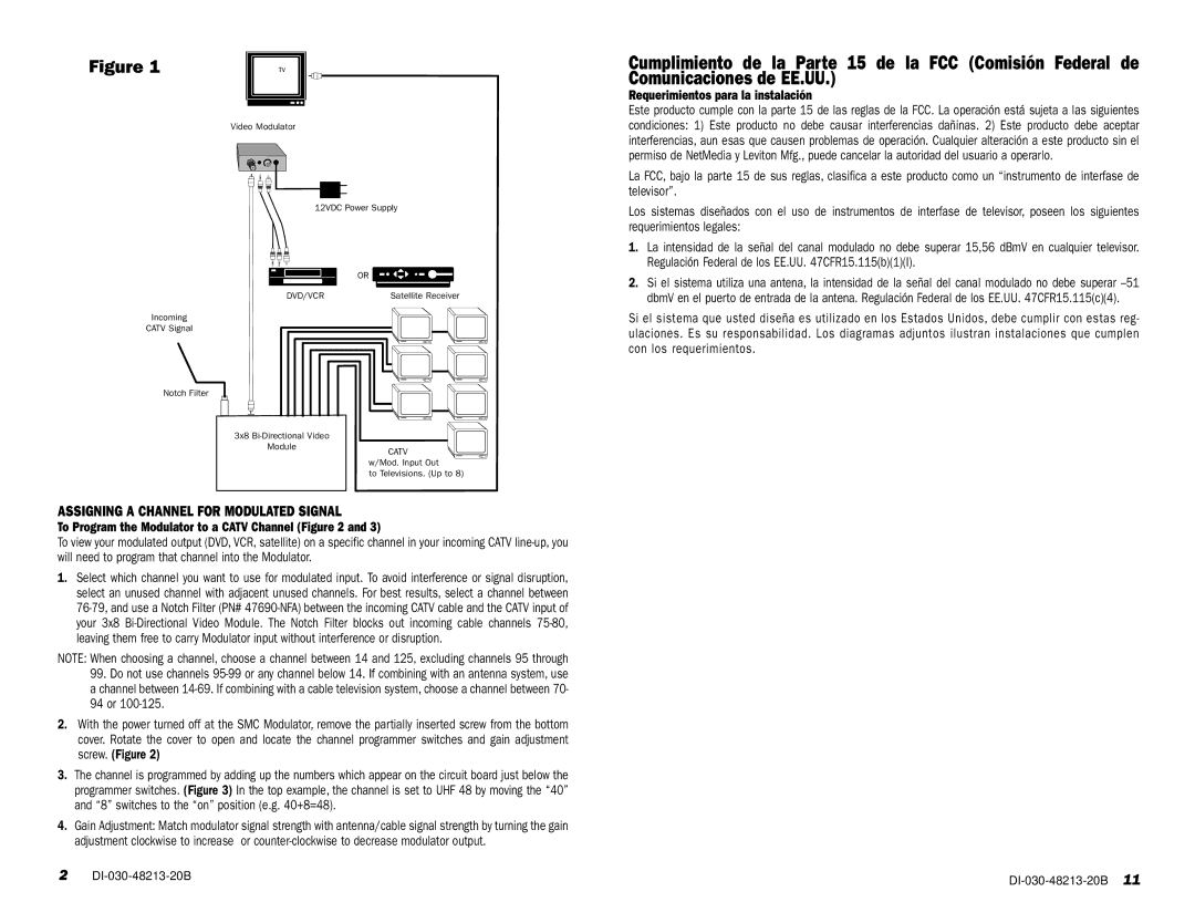 Leviton 48213-VMA Assigning a Channel for Modulated Signal, DI-030-48213-20B, To Program the Modulator to a Catv Channel 