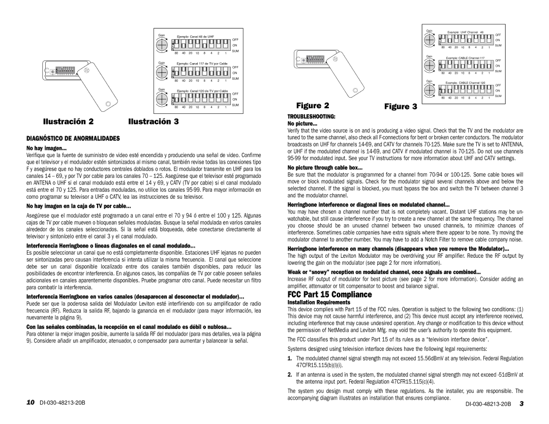 Leviton 48213-VMA manual Ilustración, FCC Part 15 Compliance, Diagnóstico DE Anormalidades, 10 DI-030-48213-20B 