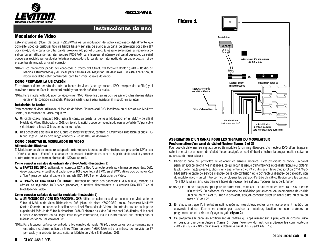 Leviton 48213-VMA manual Instrucciones de uso, Modulador de Video, Como Preparar La Ubicación, 8DI-030-48213-20B 