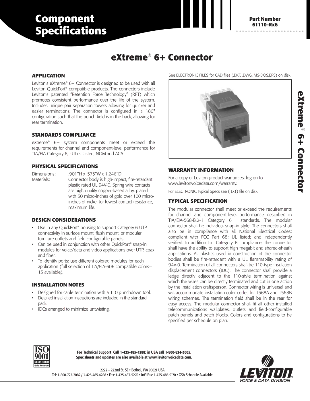 Leviton 61110-Rx6 warranty EXtreme 6+ Connector 