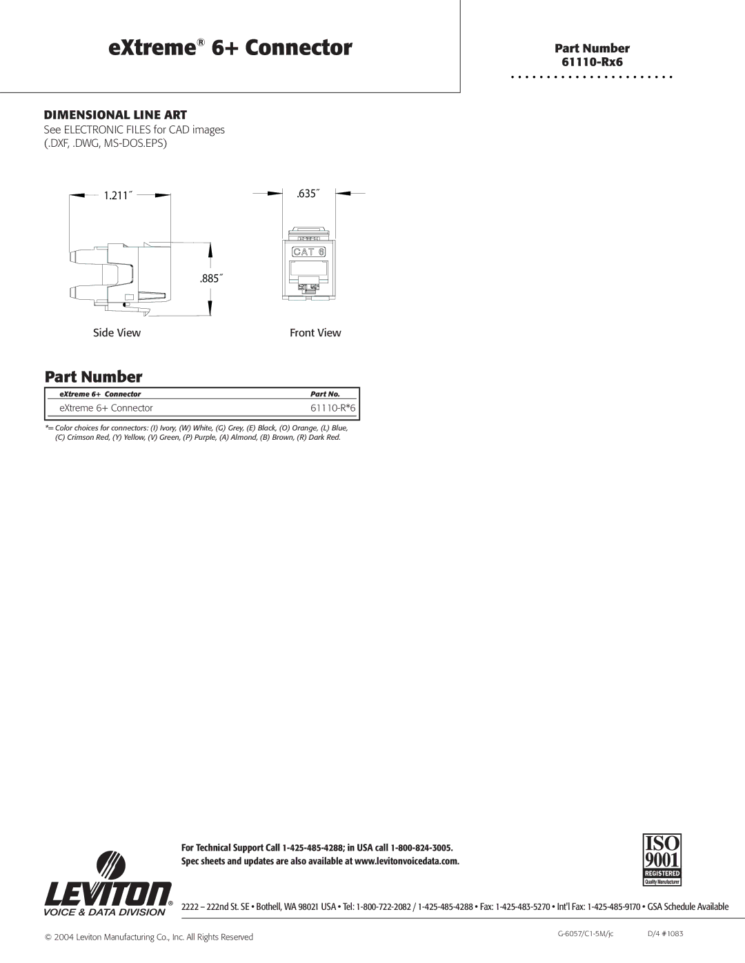 Leviton 61110-Rx6 warranty Part Number, Dimensional Line ART 