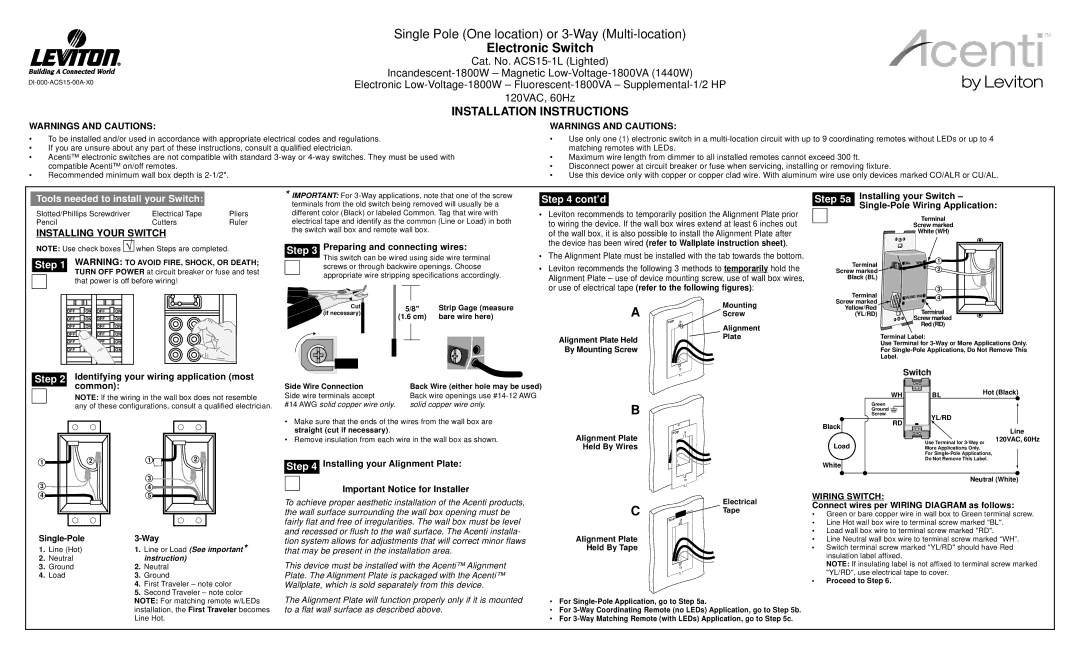 Leviton ACS15-1L installation instructions Identifying your wiring application most, Preparing and connecting wires 