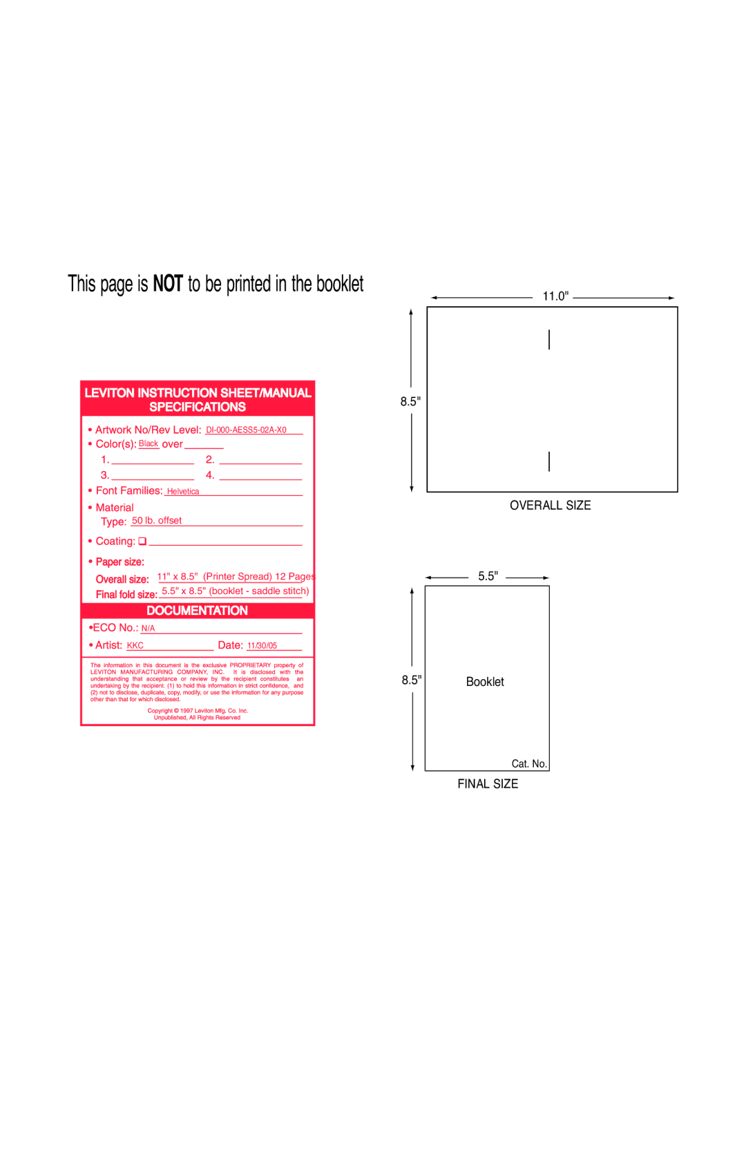 Leviton AESS5 manual Overall Size 