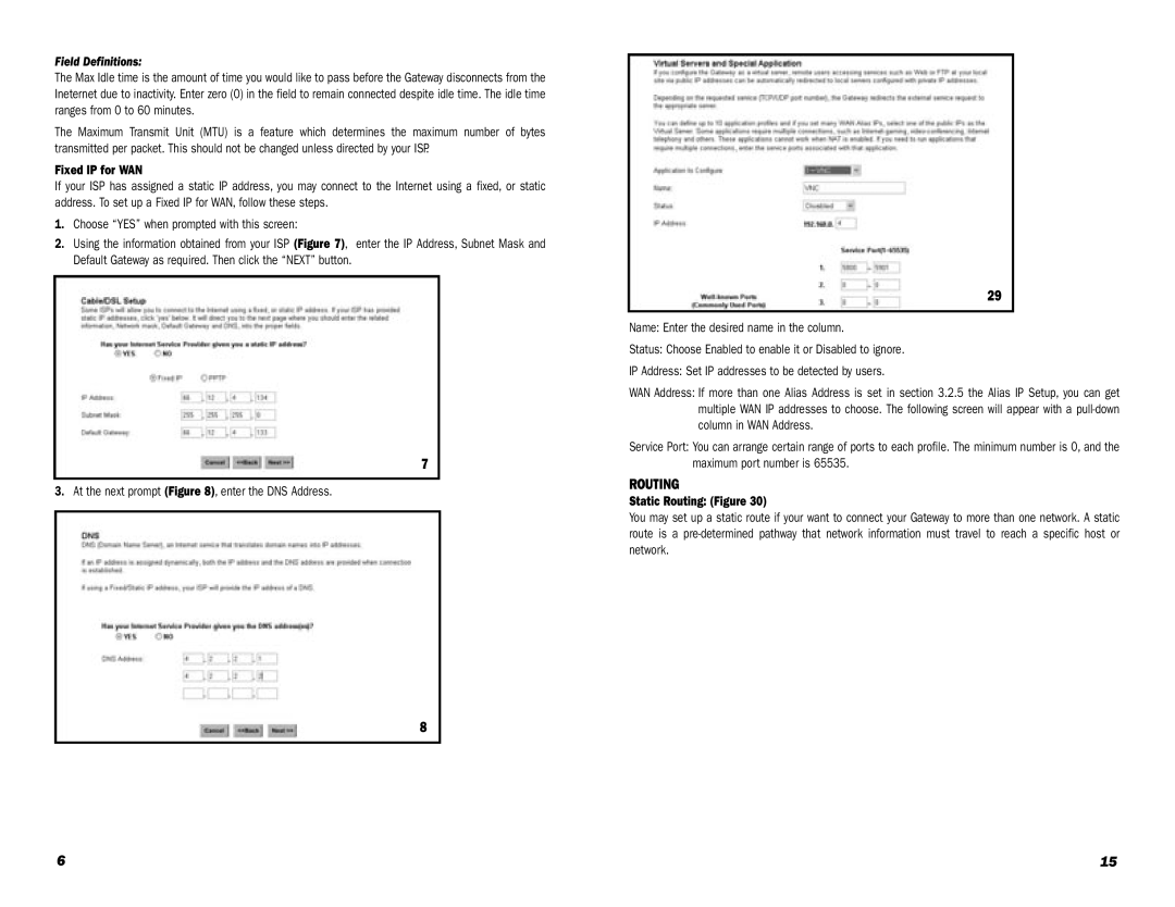 Leviton Internet Gateway specifications Fixed IP for WAN, Static Routing Figure 