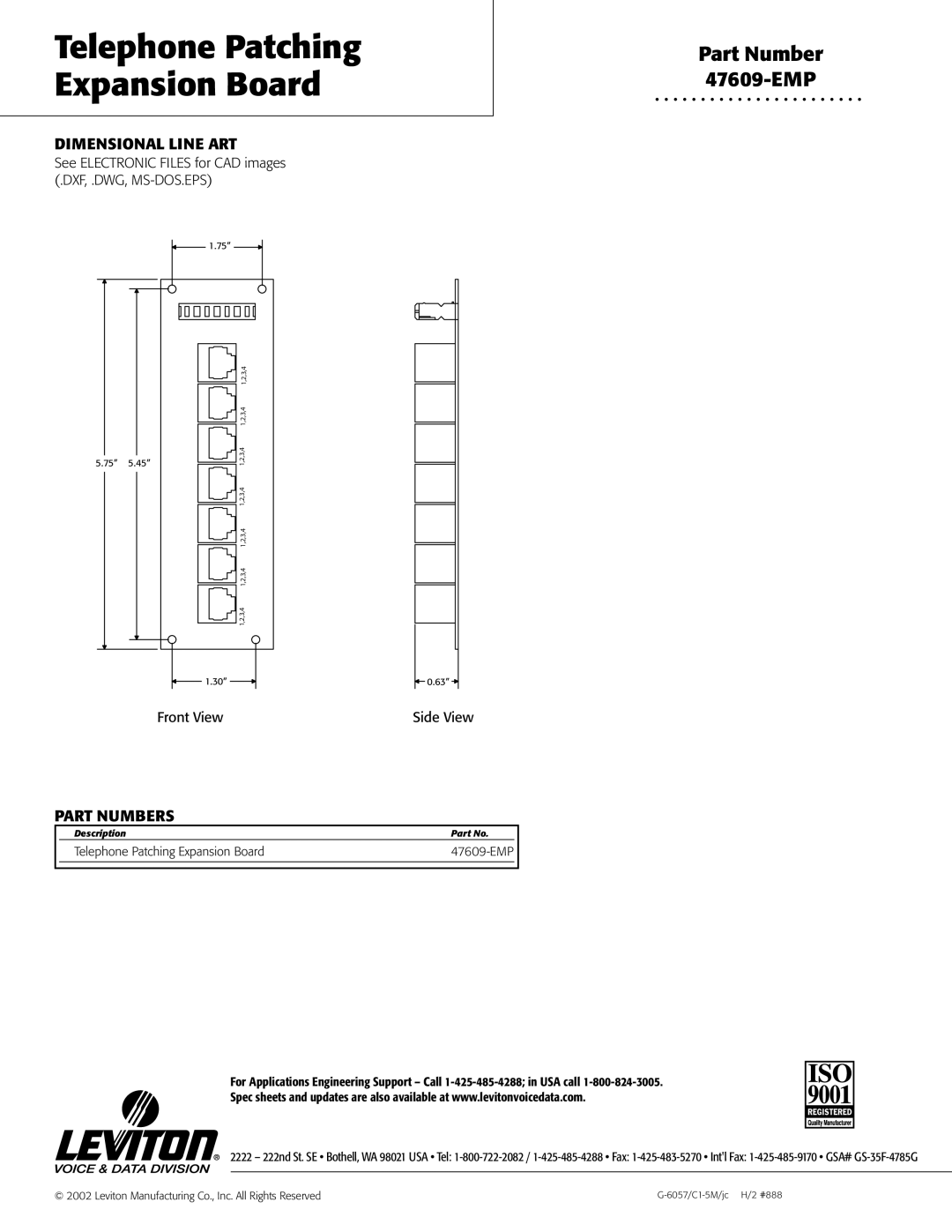 Leviton LE-47609EMP warranty Dimensional Line ART, Part Numbers 