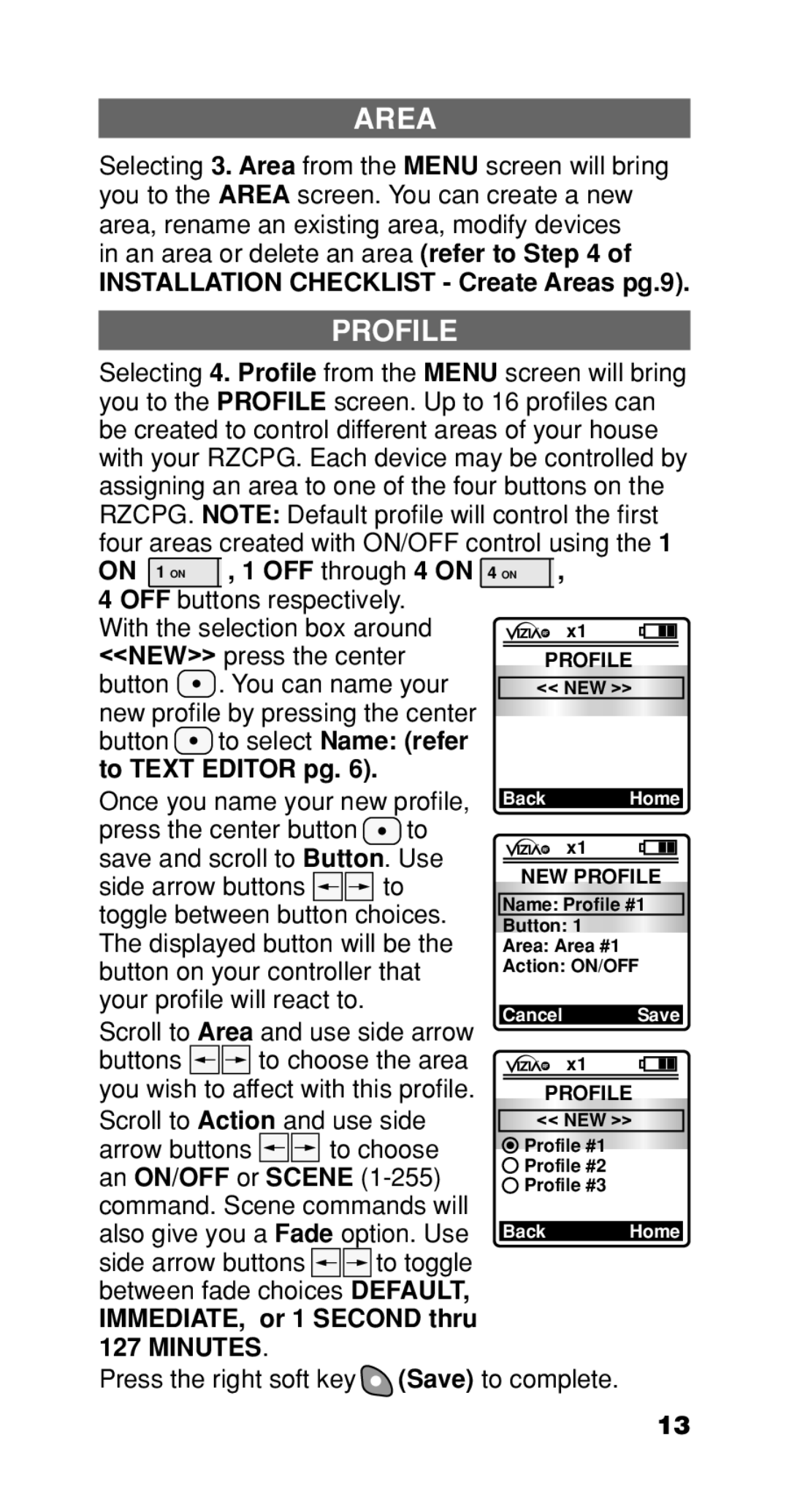 Leviton Programmer/Remote manual Area, Profile 