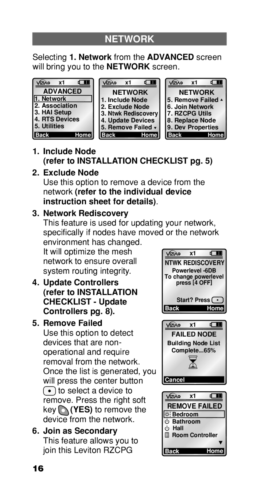 Leviton Programmer/Remote manual Network Rediscovery, Join as Secondary 