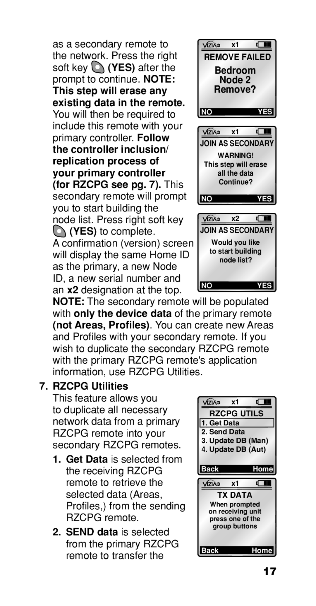 Leviton Programmer/Remote This step will erase any, Existing data in the remote, Controller inclusion, Replication process 