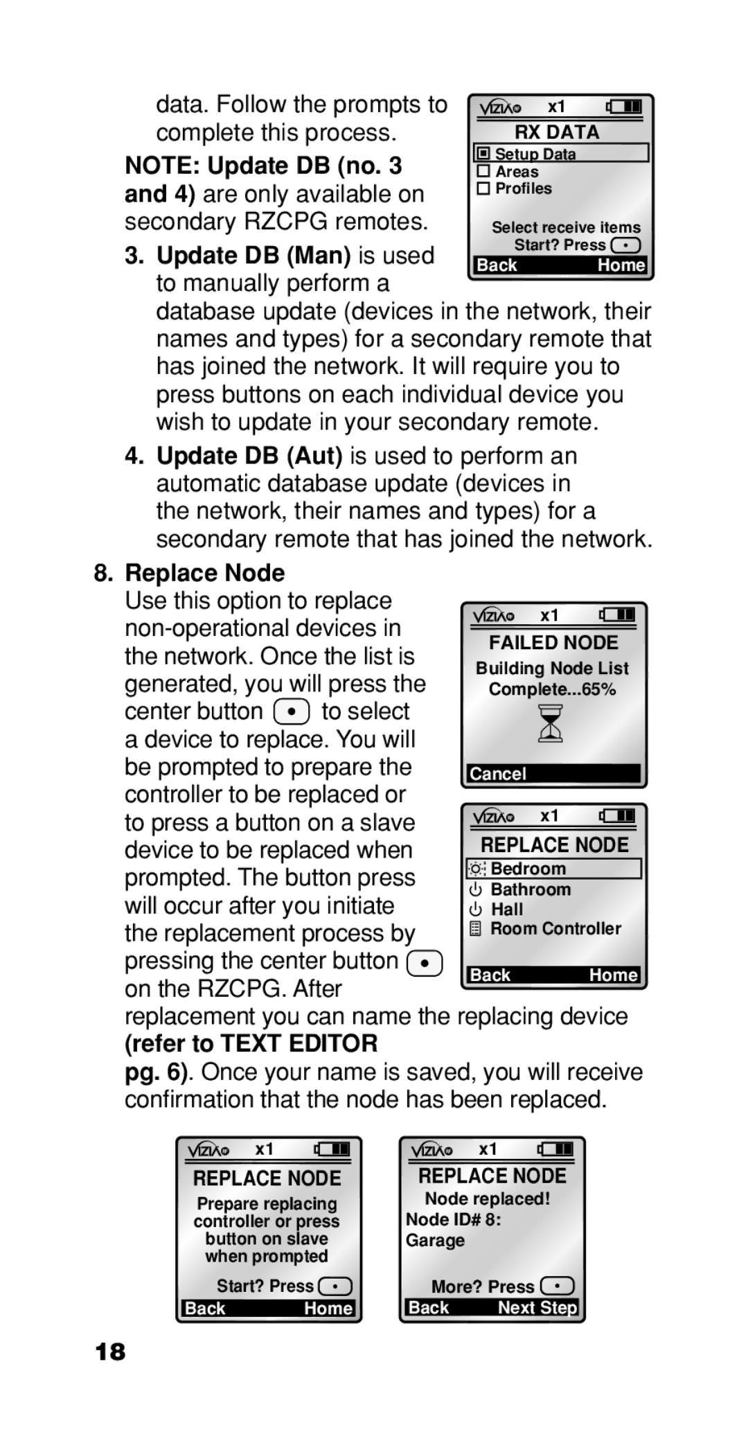 Leviton Programmer/Remote manual Replace Node, Refer to Text Editor 