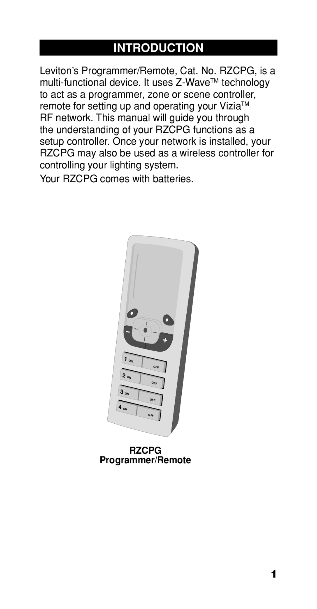 Leviton Programmer/Remote manual Introduction 