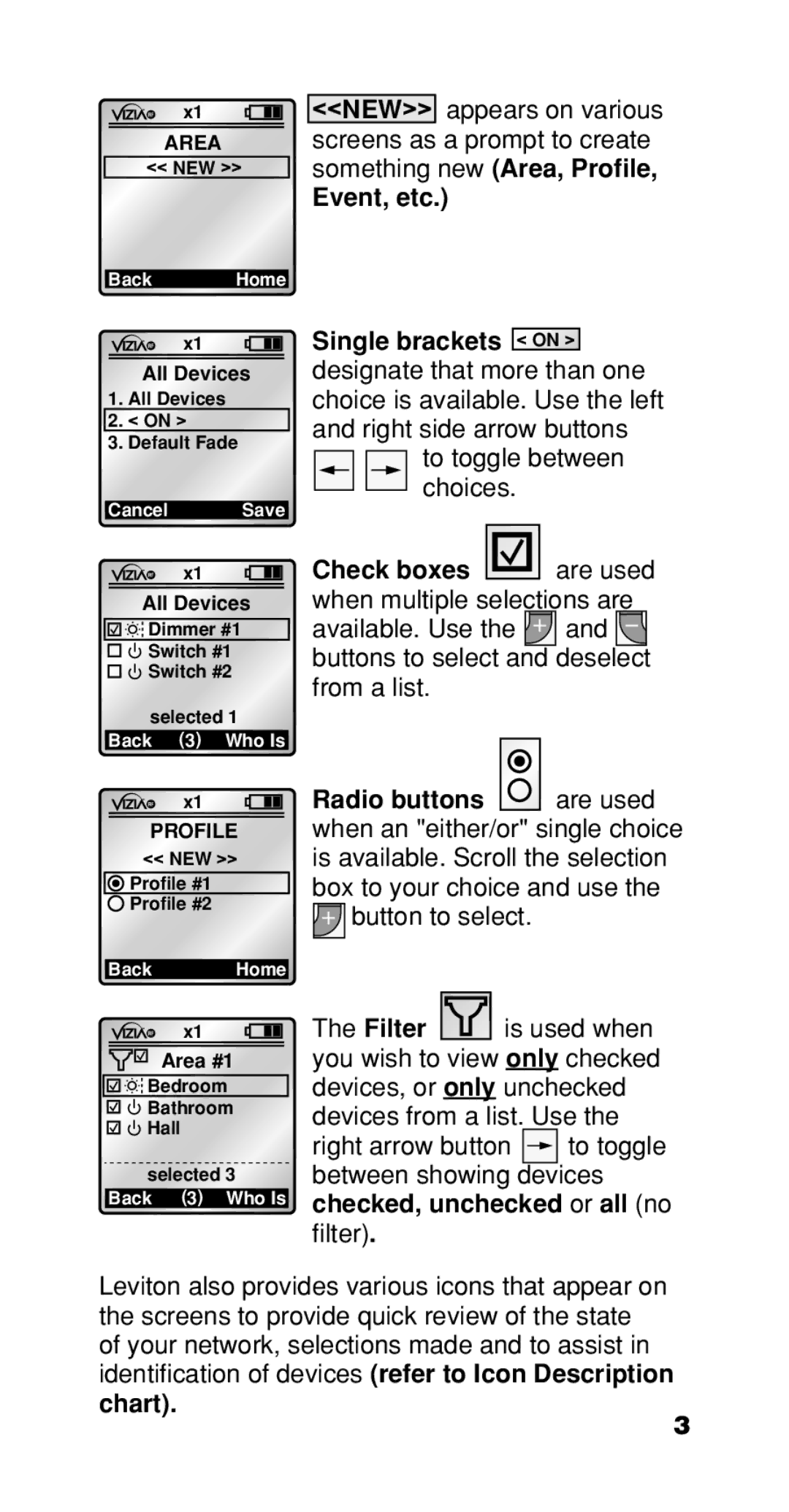 Leviton Programmer/Remote manual Event, etc, Single brackets on, Chart 