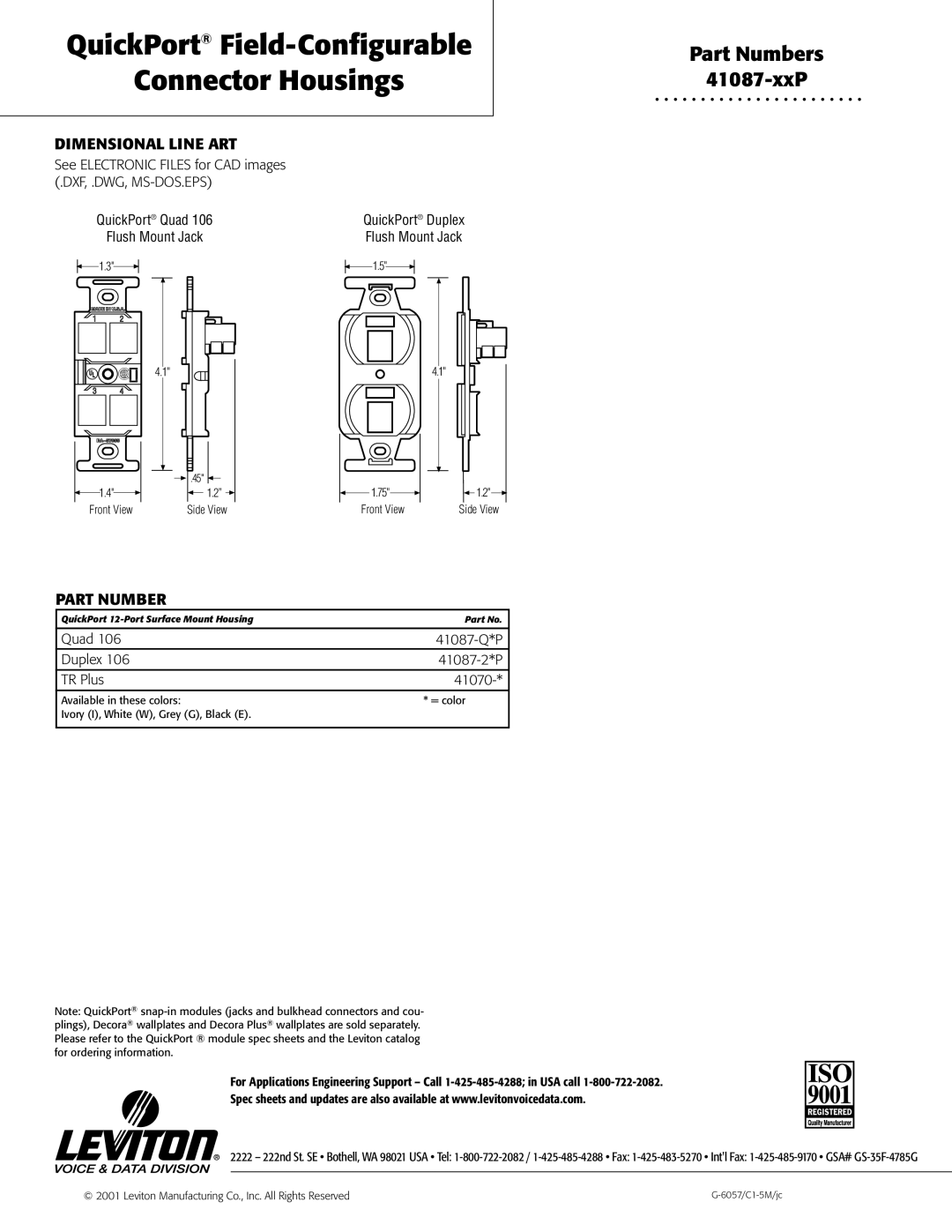 Leviton Quad 106, Duplex 106 warranty Dimensional Line ART, Part Number 