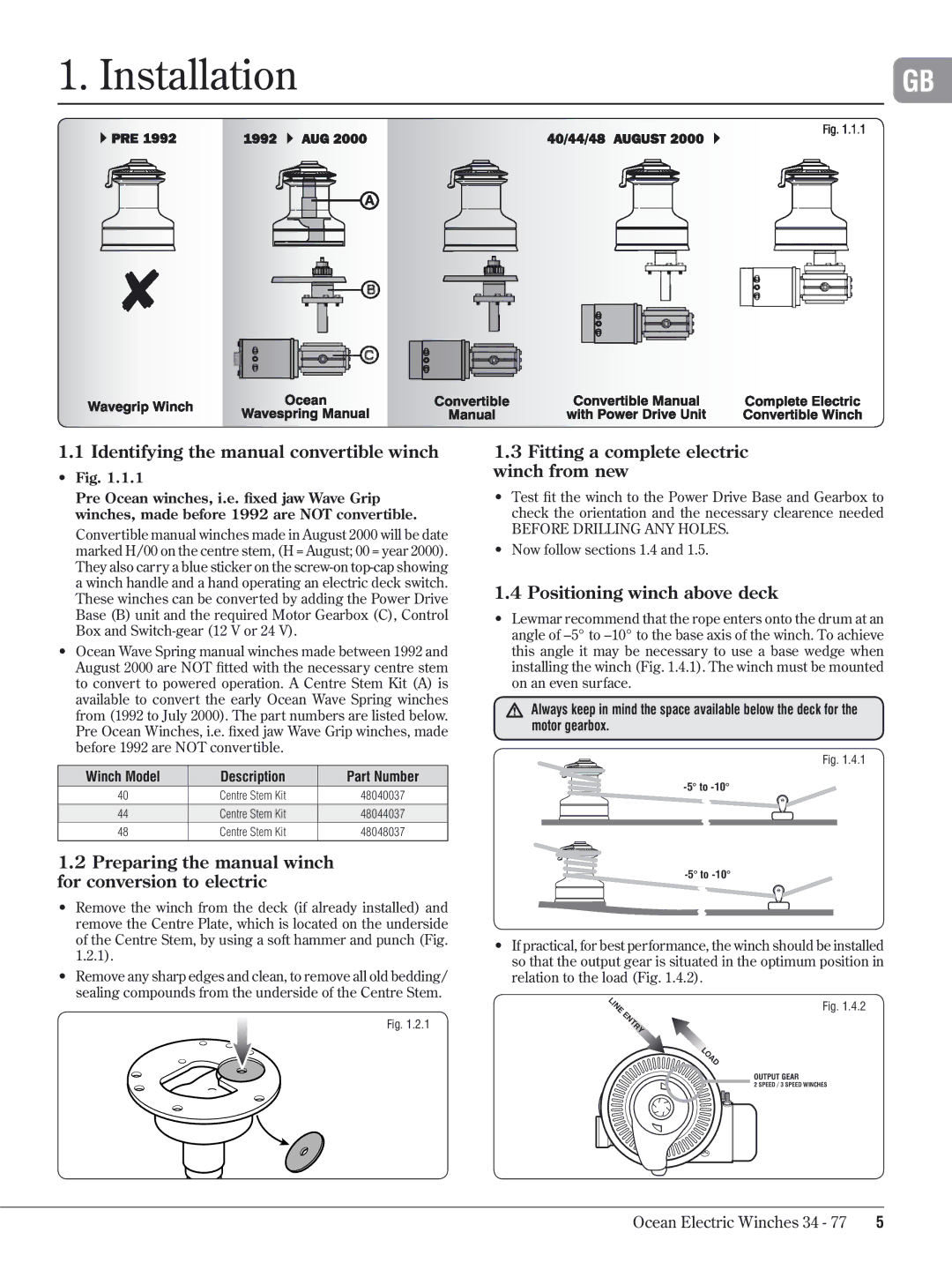 Lewmar 34-77 Installation, Identifying the manual convertible winch, Preparing the manual winch for conversion to electric 