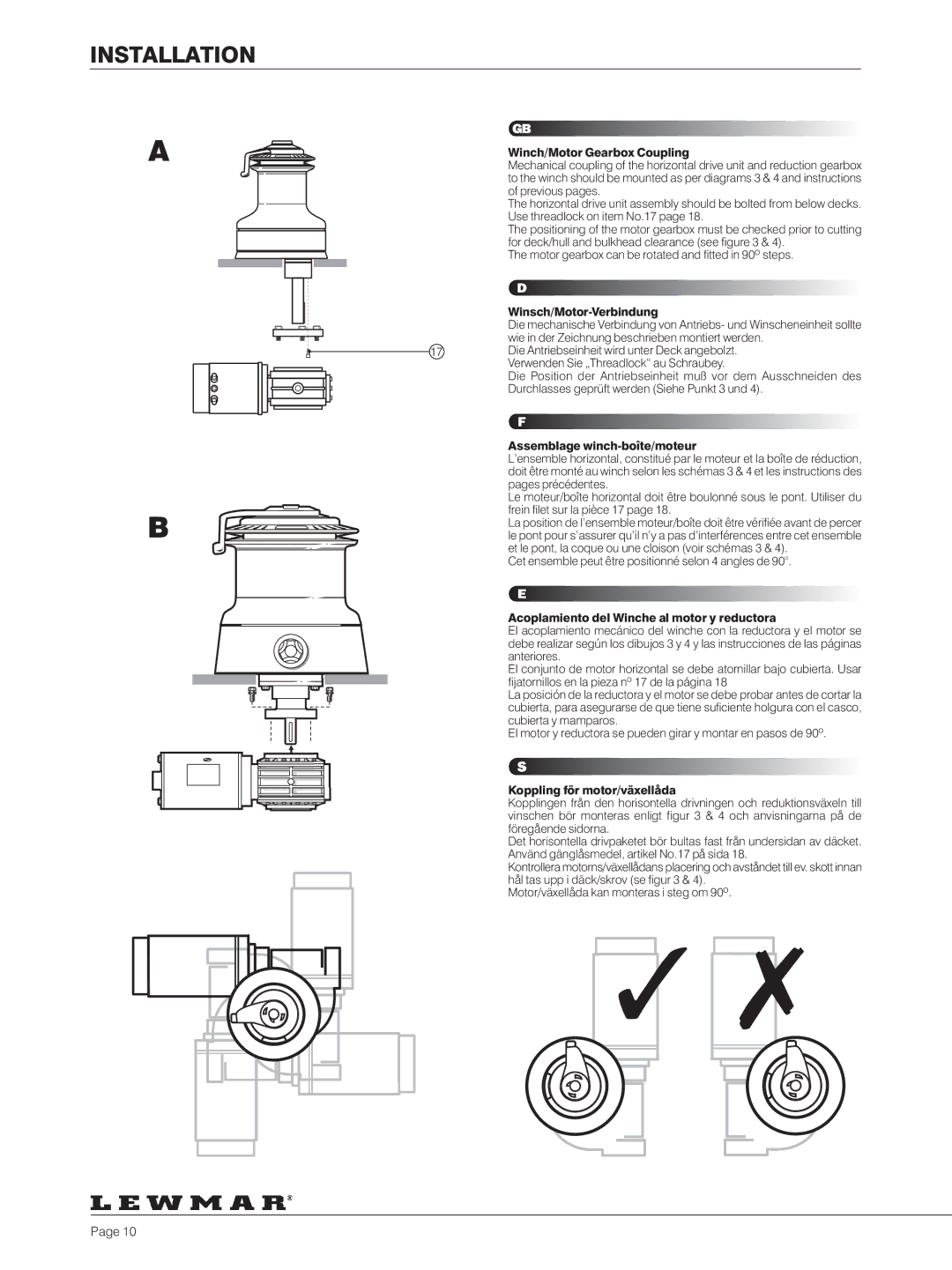 Lewmar 40-111 manual Winch/Motor Gearbox Coupling, Winsch/Motor-Verbindung, Assemblage winch-boîte/moteur 