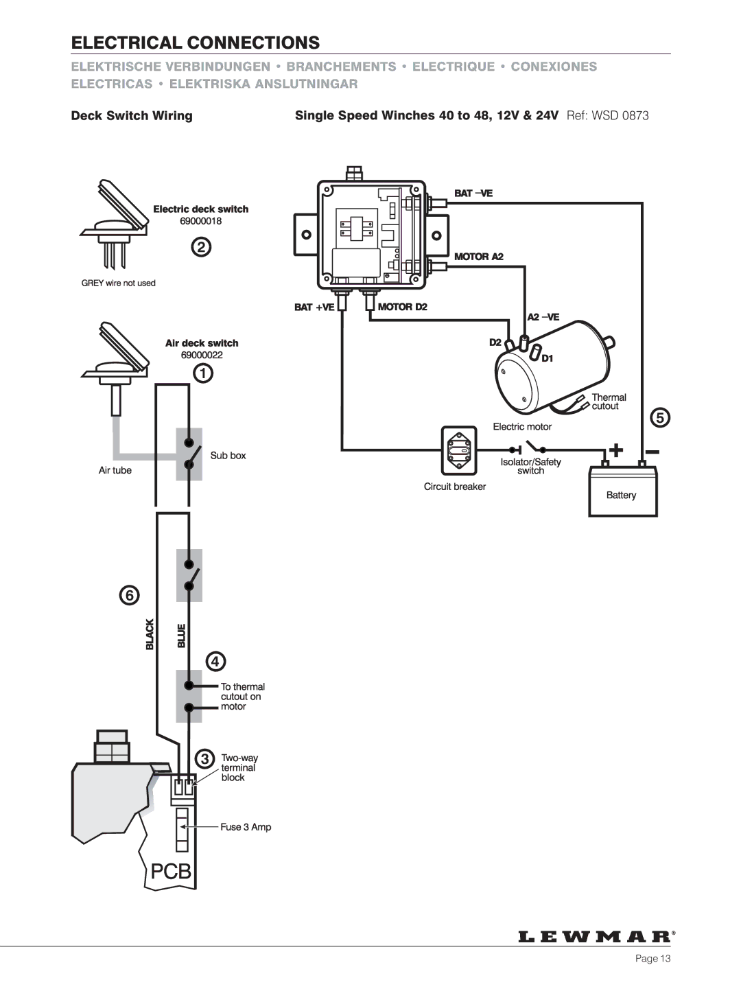 Lewmar 40-111 manual Electrical Connections 