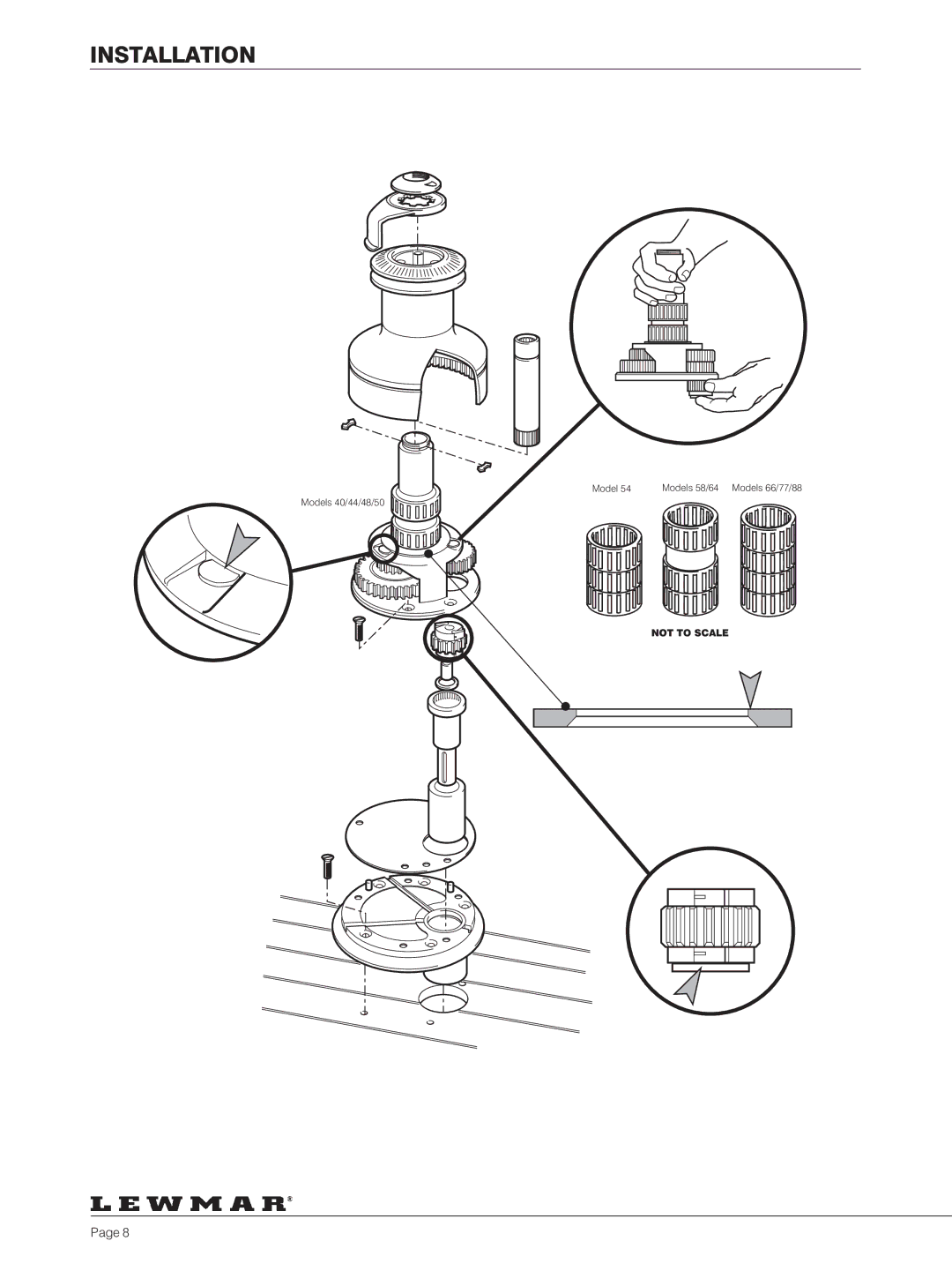 Lewmar 40-111 manual Not to Scale 