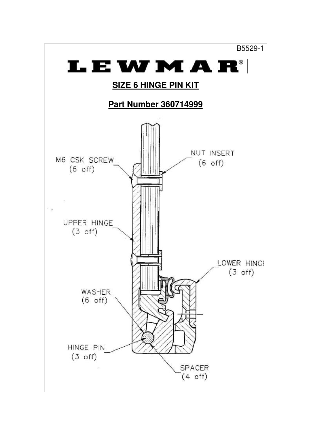 Lewmar Issue 2 warranty Size 6 Hinge PIN KIT 