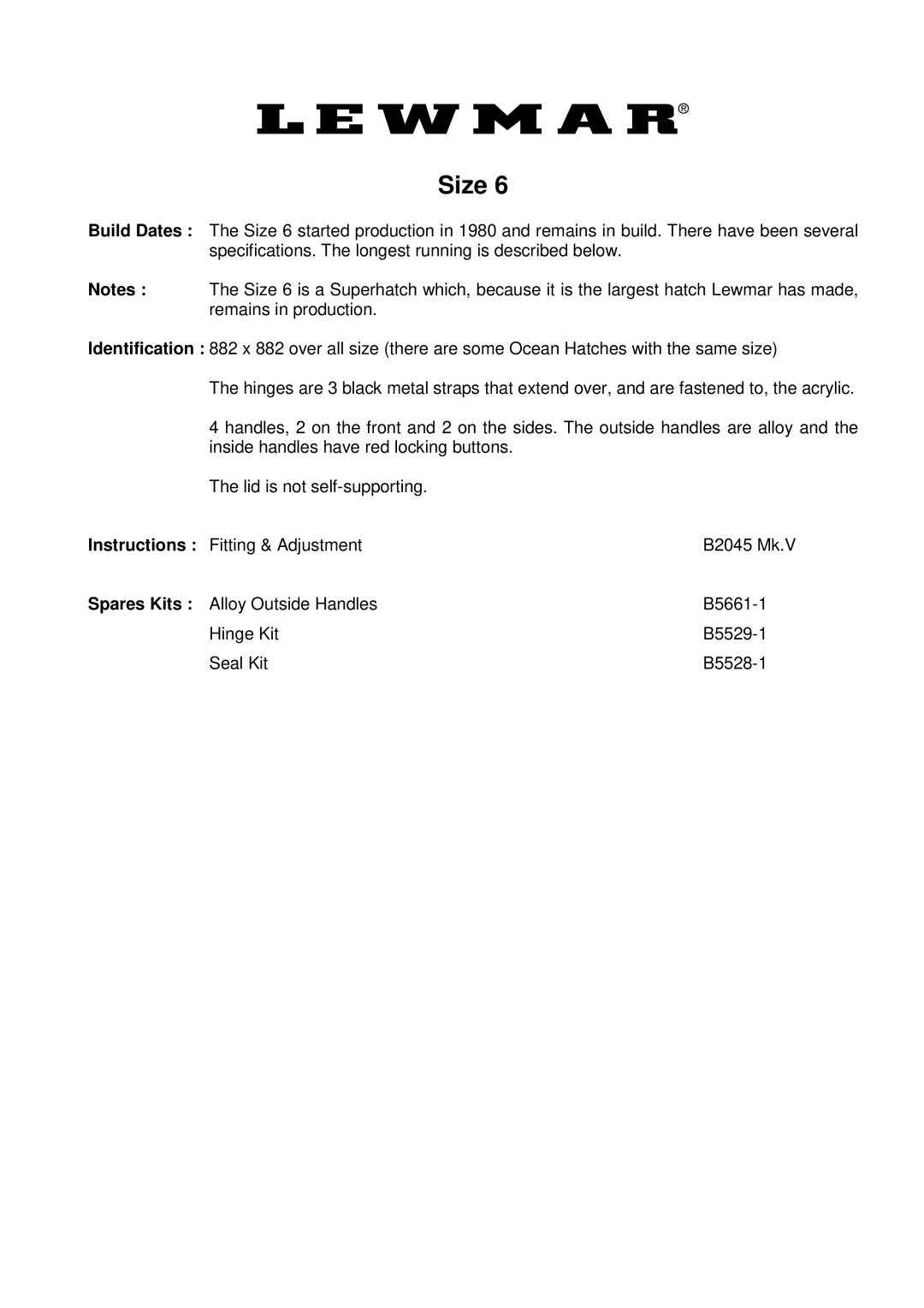 Lewmar Issue 2 warranty Size 