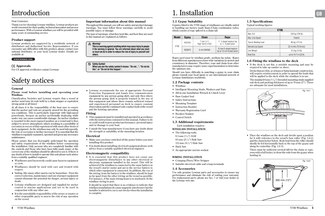 Lewmar v700 manual Introduction, Installation 