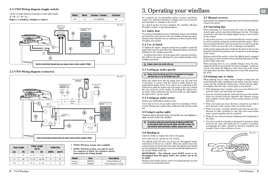 Lewmar v700 manual Operating your windlass 