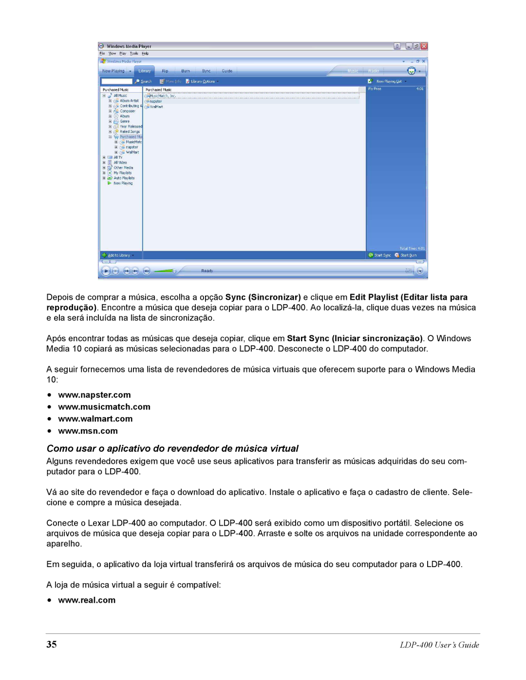 Lexar Media LDP-400 manual Como usar o aplicativo do revendedor de música virtual 