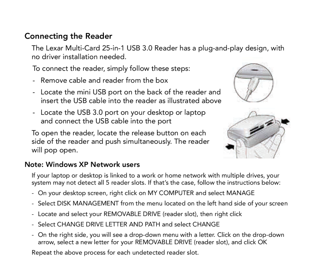 Lexar Media LRW025URBNA quick start Connecting the Reader 