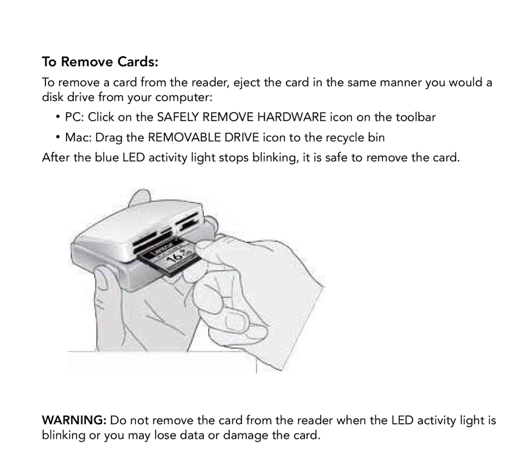 Lexar Media LRW025URBNA quick start To Remove Cards 