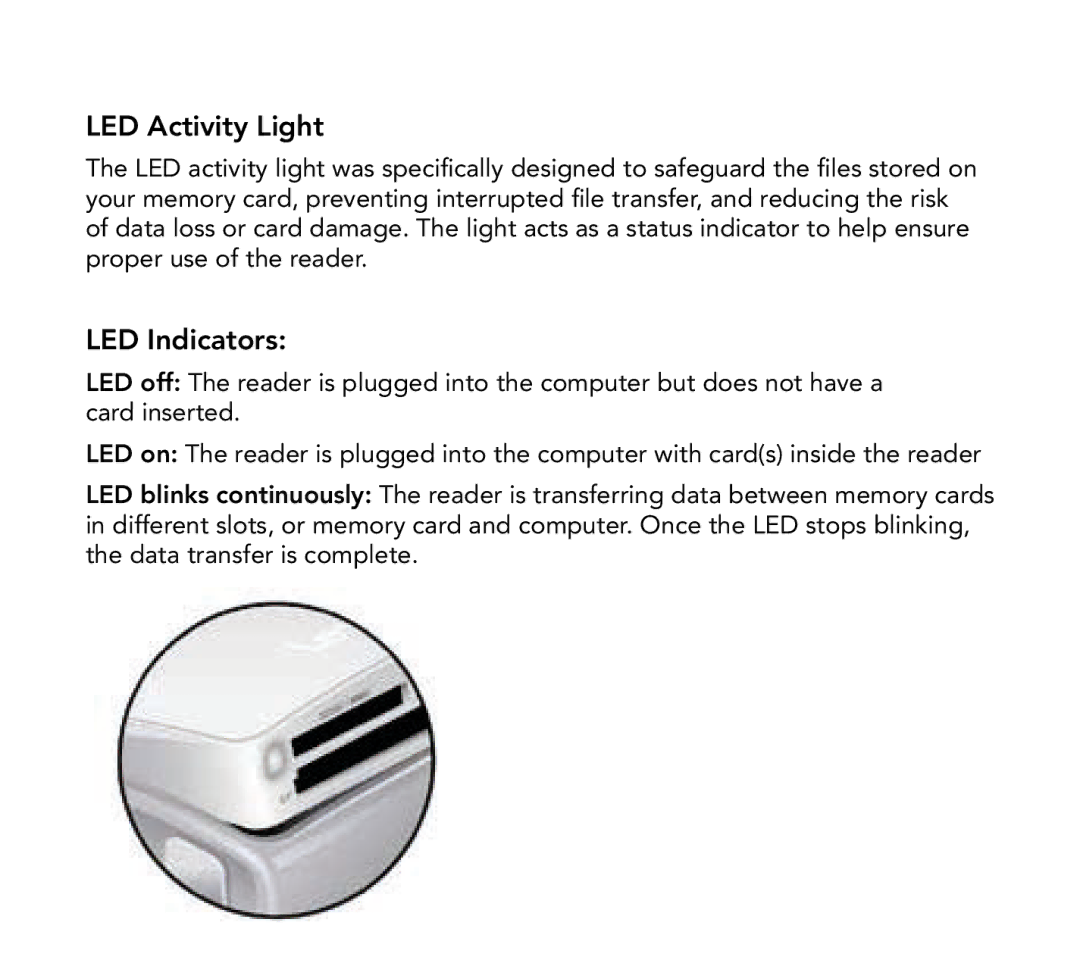 Lexar Media LRW025URBNA quick start LED Activity Light, LED Indicators 