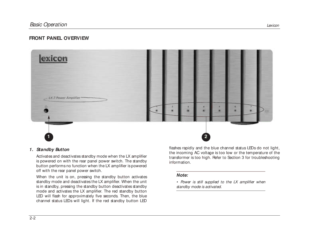 Lexicon 070-14876 manual Basic Operation, Front Panel Overview, Standby Button 