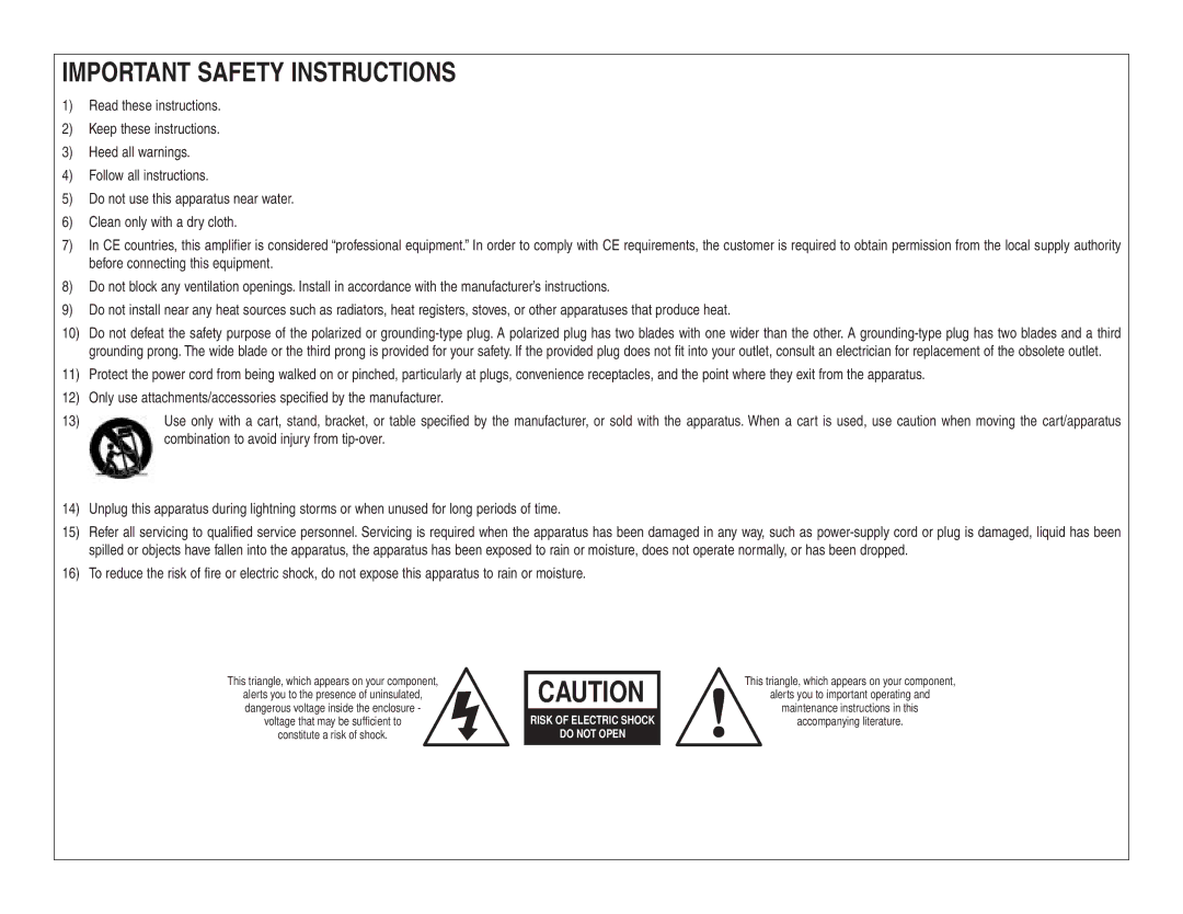 Lexicon 070-14876 manual Important Safety Instructions 