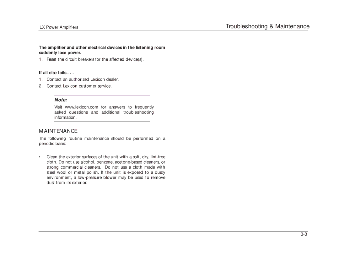 Lexicon 070-14876 manual Maintenance 