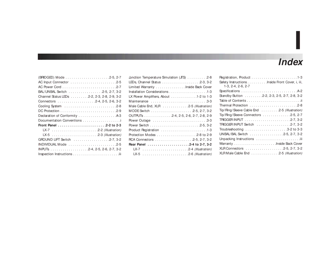 Lexicon 070-14876 manual Index, Front Panel 