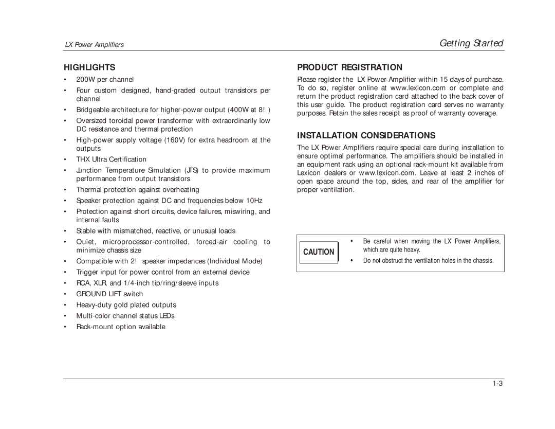 Lexicon 070-14876 manual Highlights, Installation Considerations 